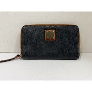 Dooney & Bourke Black & Brown Pebbled Leather  Zip Wallet